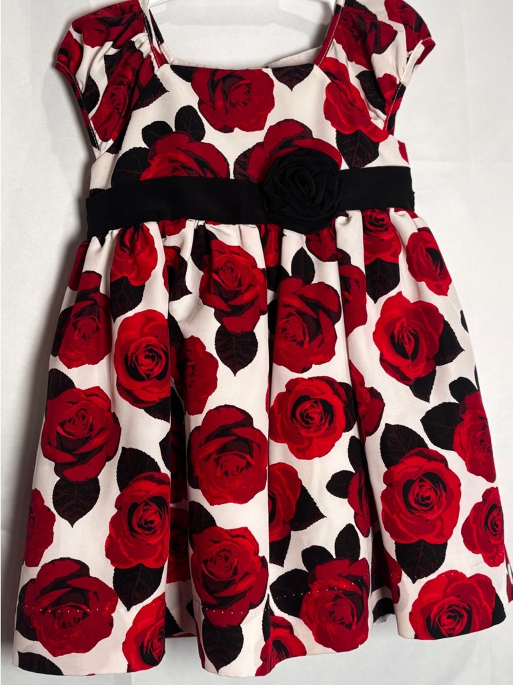 Camilla Red and Black Rose-Print Formal Dress for Girls